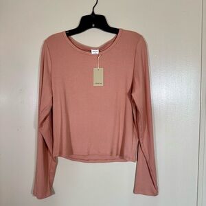 NWT Aritzia Wilfred Free Long Sleeve Round Neck Ribbed Top Rose Pink Size XL